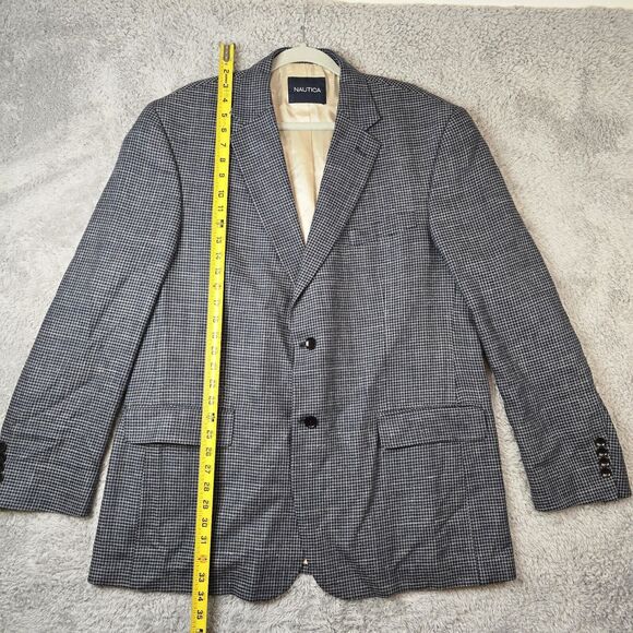 Nautica Men's Sport Coat 44R Gray Houndstooth Silk Wool Linen Blend Blazer - Picture 7 of 8
